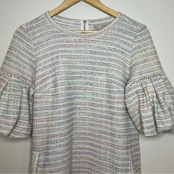 LOFT Colorful Boucle Tweed Puff Sleeve Shift Dress - Picture 5 of 9